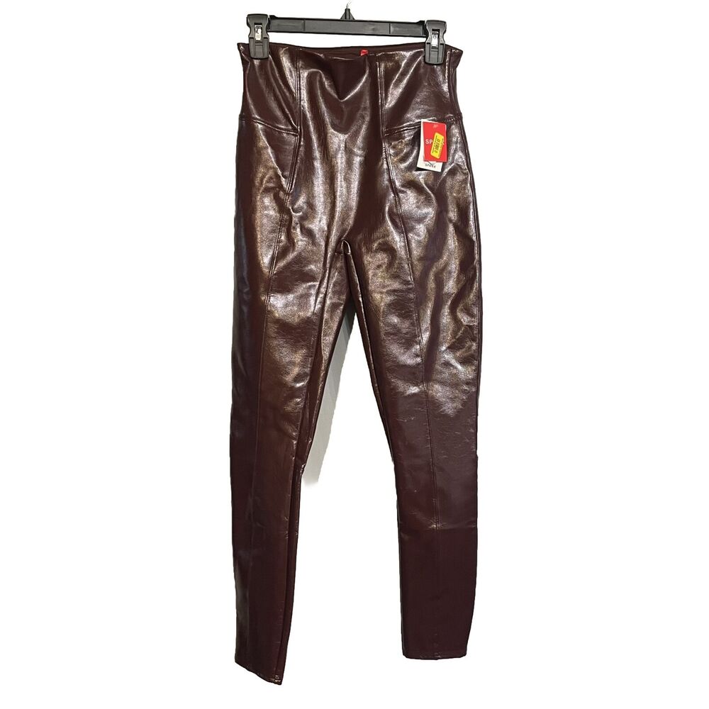 Spanx Leggings Faux Patent Leather Ruby Glossy Sz Medium High Waist Stretch NEW‎